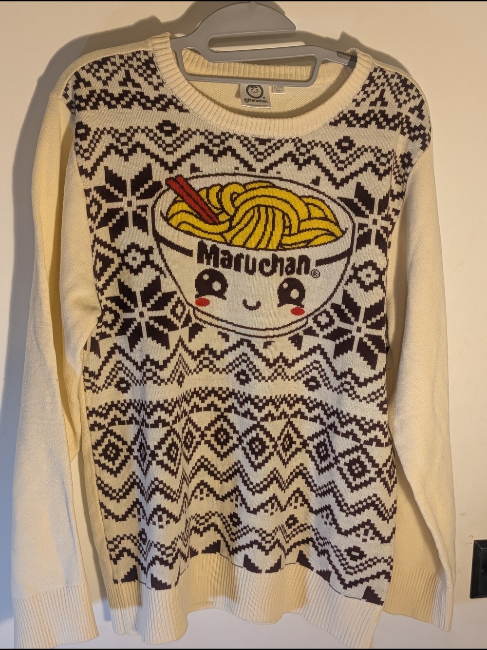 Maruchan Cream Fair Isle Crewneck Sweater with Ramen Motif
